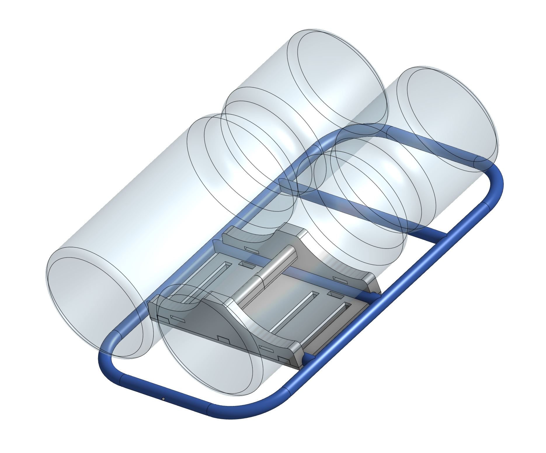 Bottle rack assembly shown with transparent bottles in place