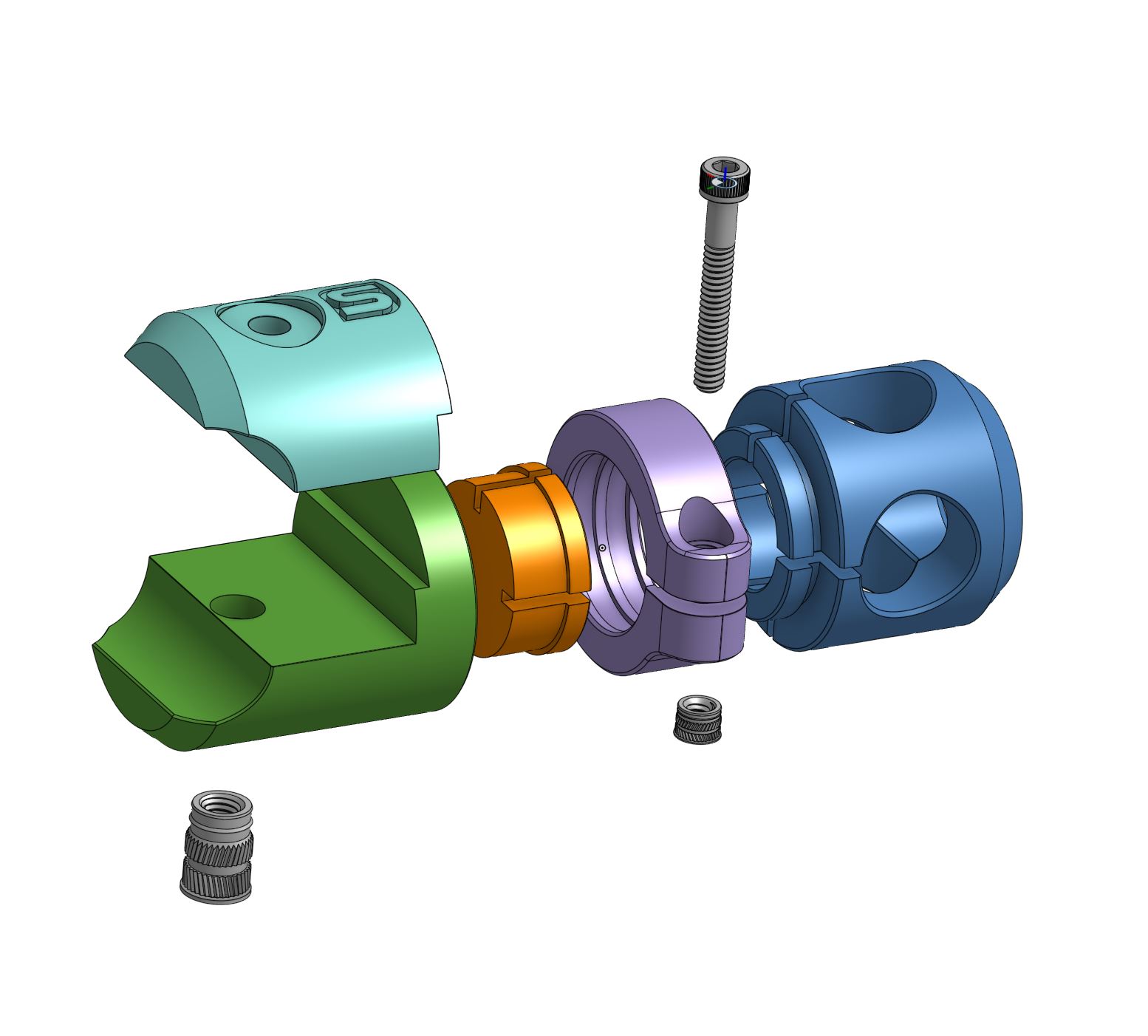 Exploded clamp assembly with stainless screw and inserts