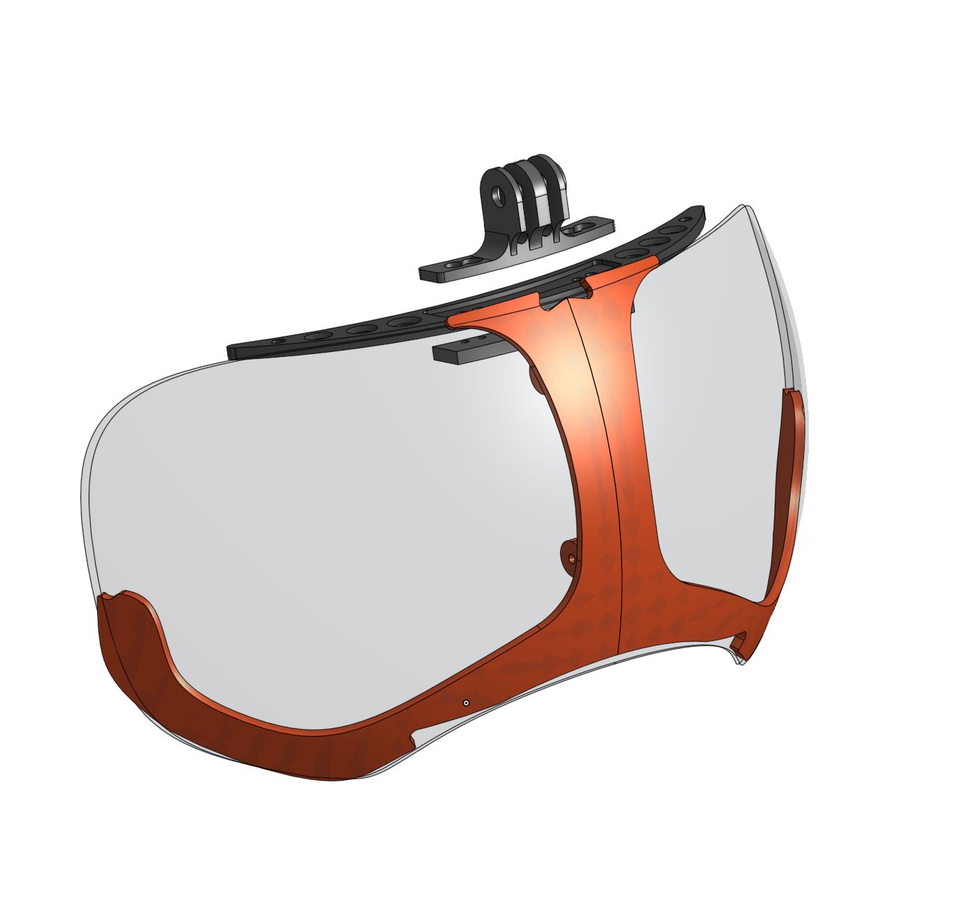 Goggle frame and lens with a camera mount on the brow