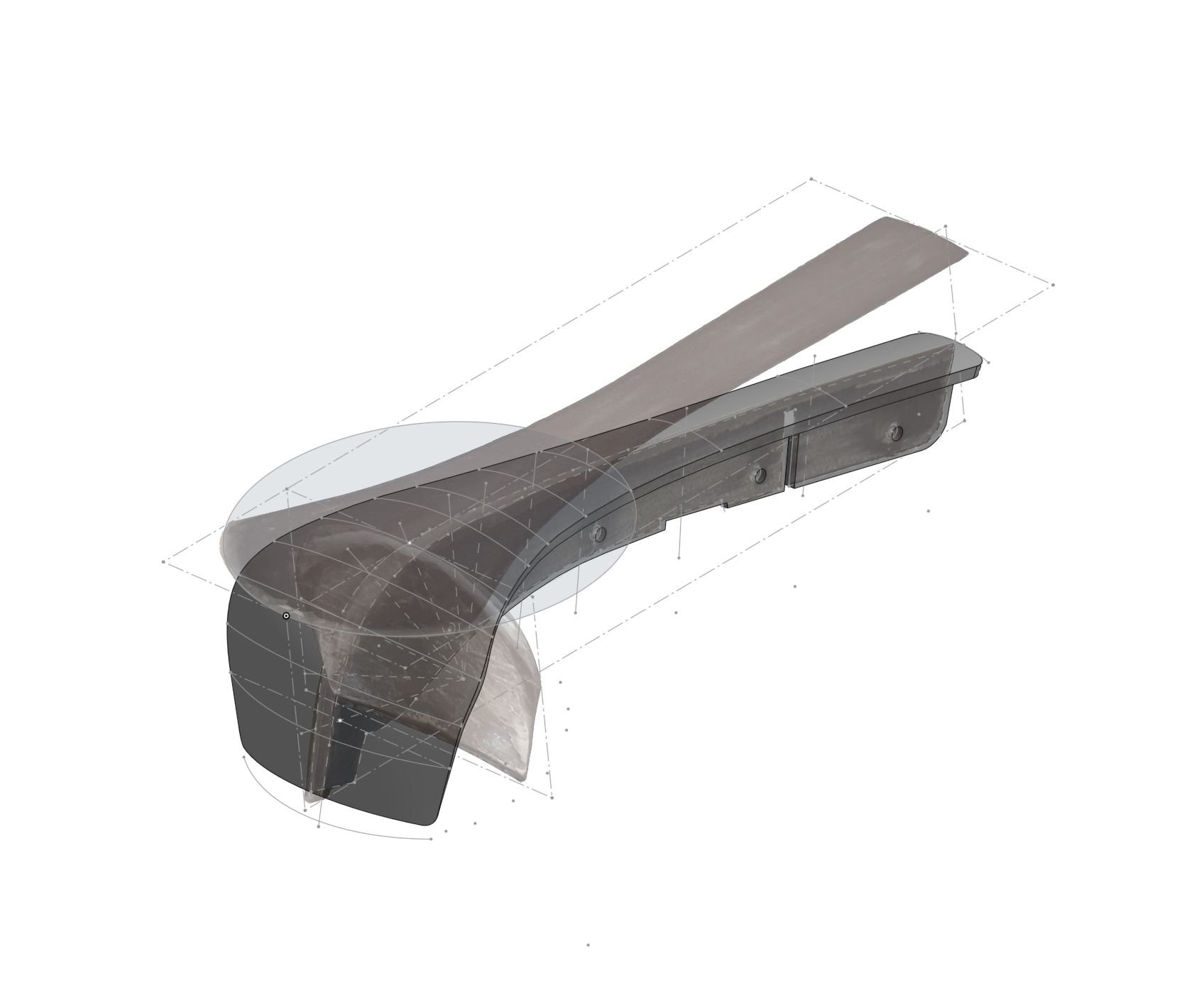 Curved bumper form with surfacing geometry visible