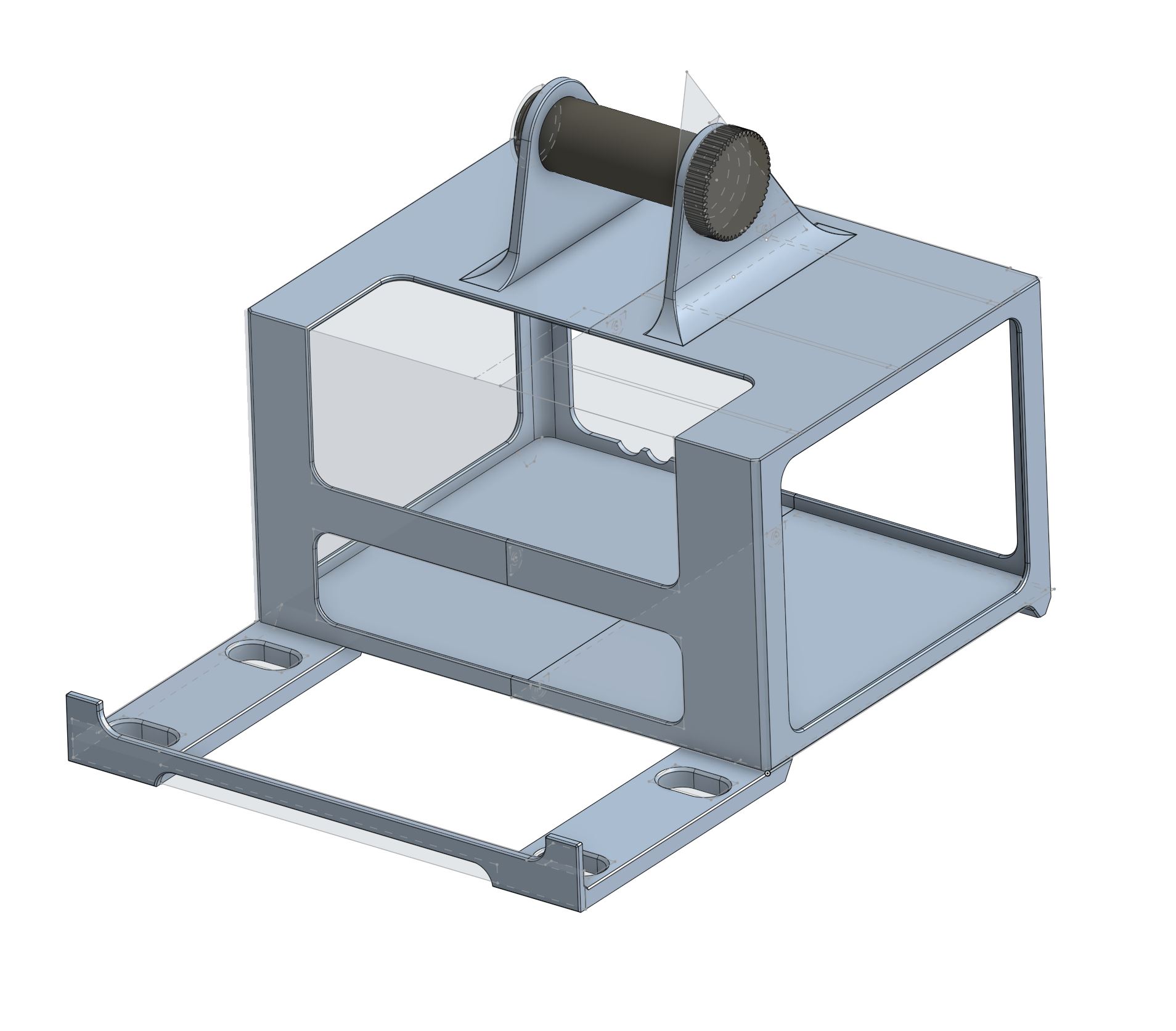 Printer stand assembled, with spool roller