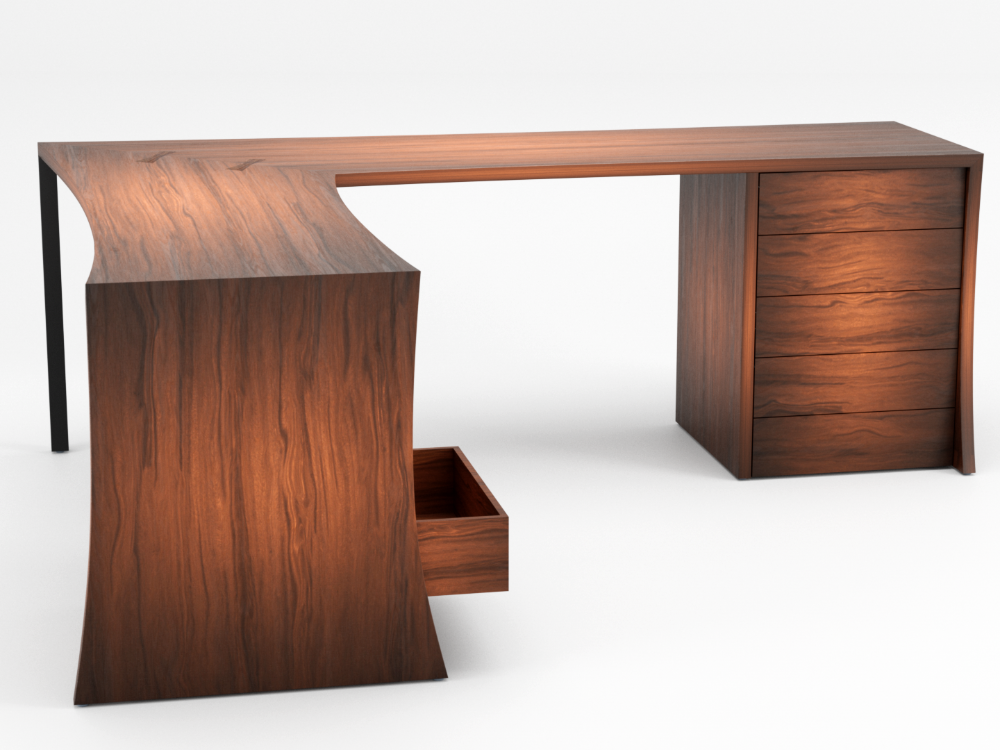 Walnut slab desk render
